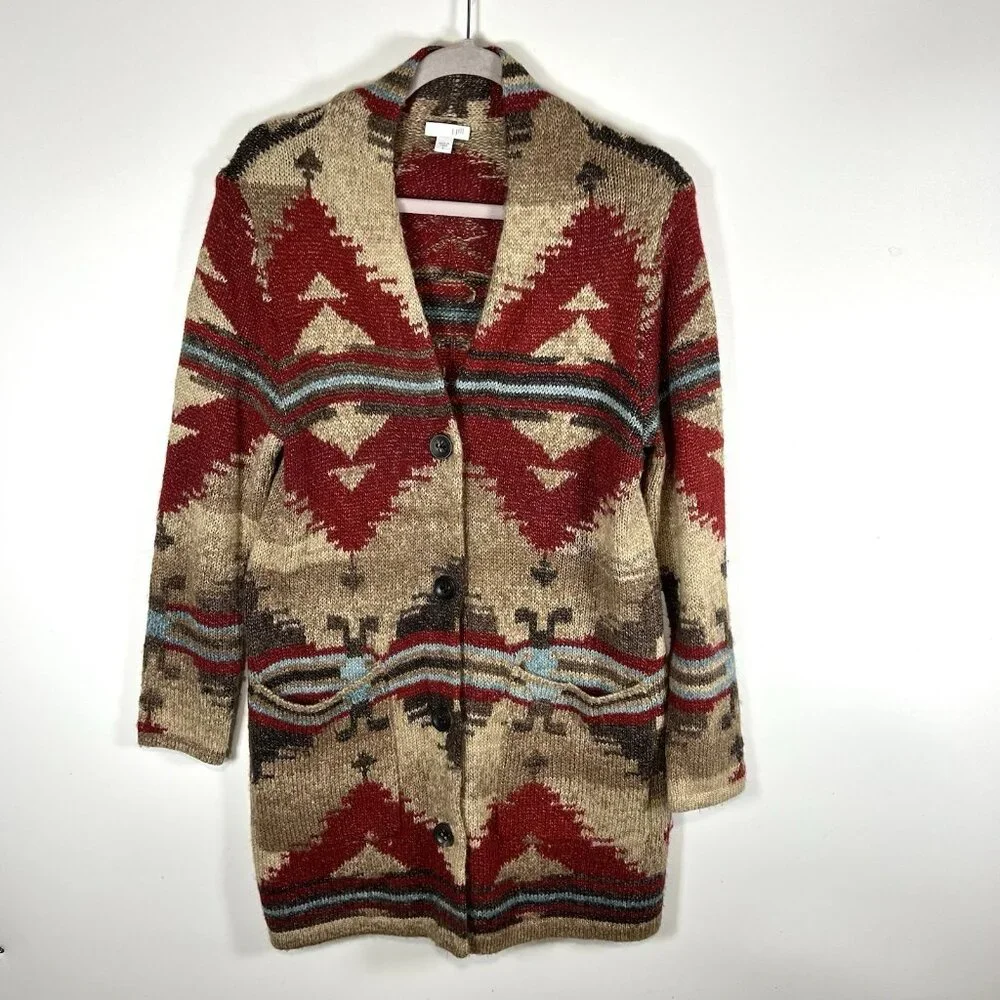 J‎ Jill Sweater Southwestern Aztec Wool Cardigan Women Duster Boho Women’s Small